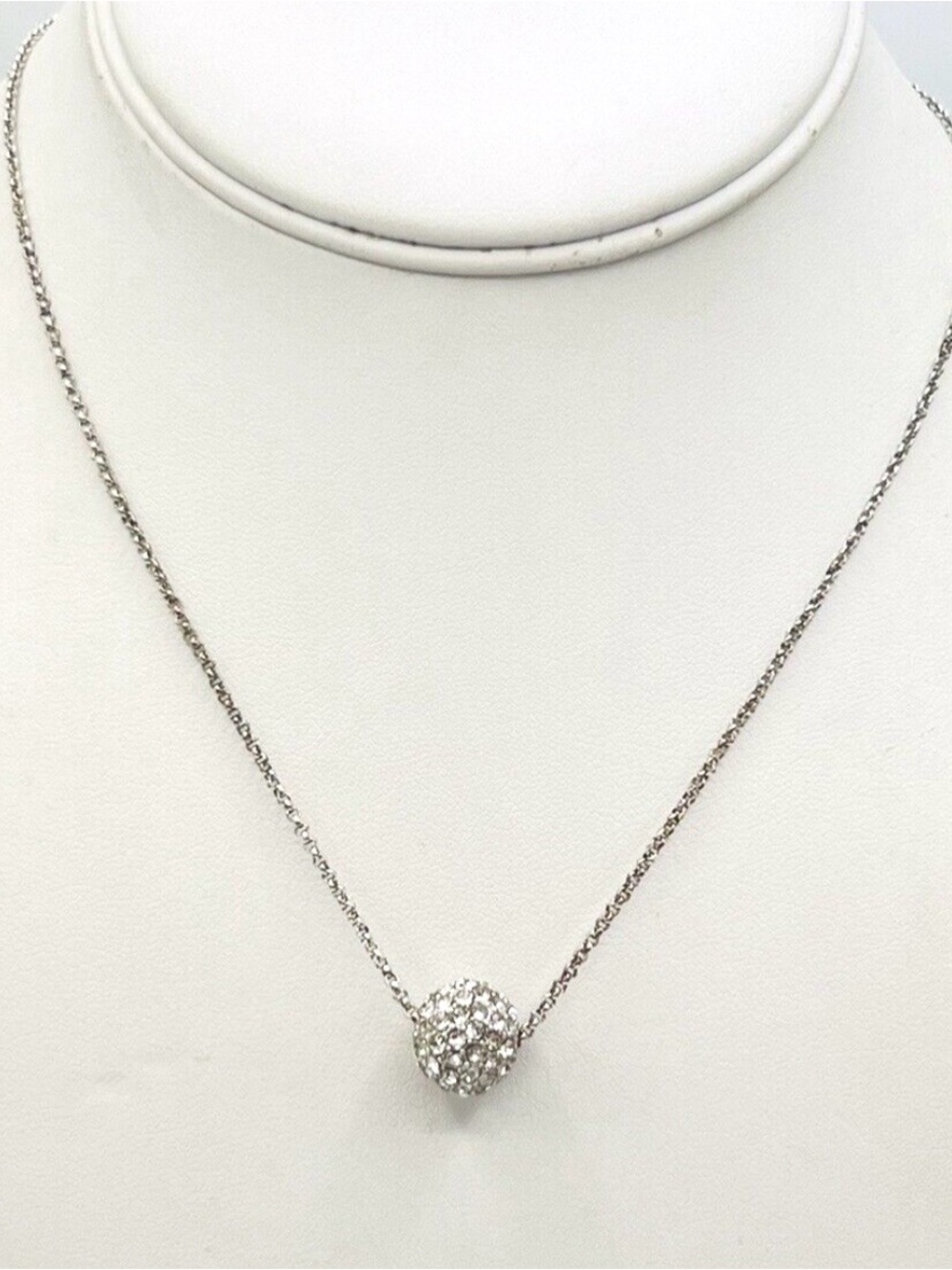 Monet Silver Crystal Pavé Orb Necklace - Women Jewelry. 16”
